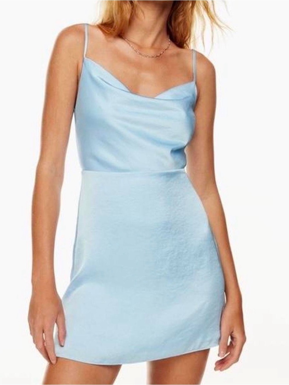 Aritzia Sunday Best Spencer Light Blue Cowl Neck Satin Slip Dress xs